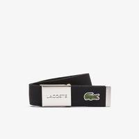 Lacoste Made in France pánský tkaný pásek s gravírovanou přezkou031