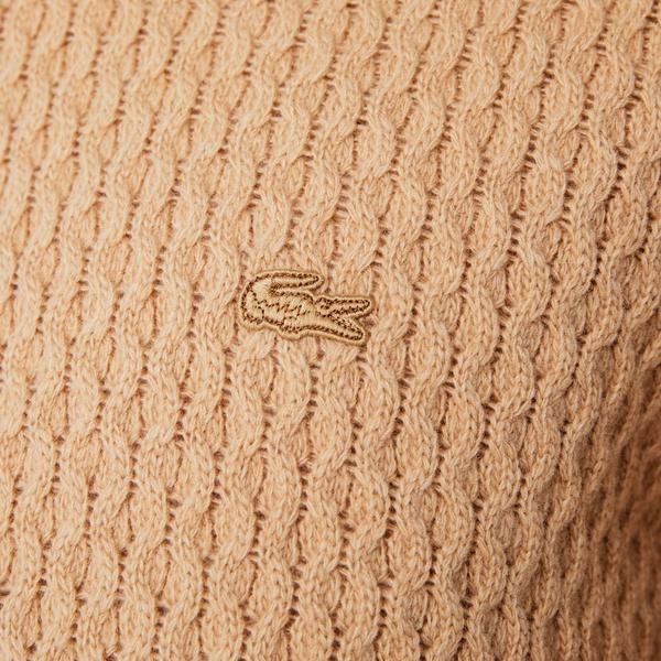 Lacoste pánský pletený vlněný svetr běžného střihu s copánkovým vzorem