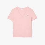 Lacoste dámské bavlněné tričko volného střihu s výstřihem do V