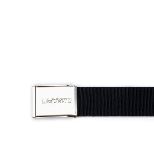 Lacoste Made in France pánský tkaný pásek s gravírovanou přezkou