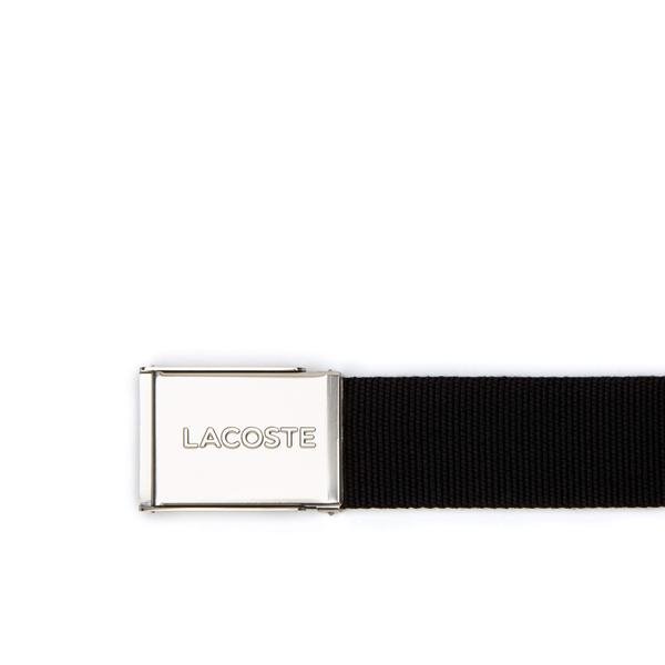 Lacoste Made in France pánský tkaný opasek s gravírovanou přezkou